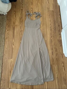 Sleeveless Tie-Strap Maxi Dress in Taupe